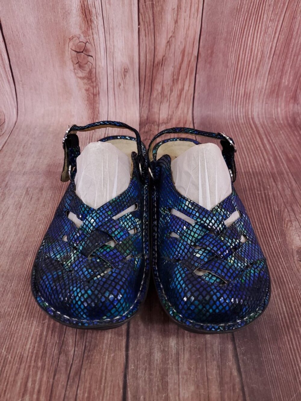 *READ* Alegria Freesia Clogs Mules Womens US 9 EU 39 Iridescent Blue FRE-388 - Picture 6 of 15